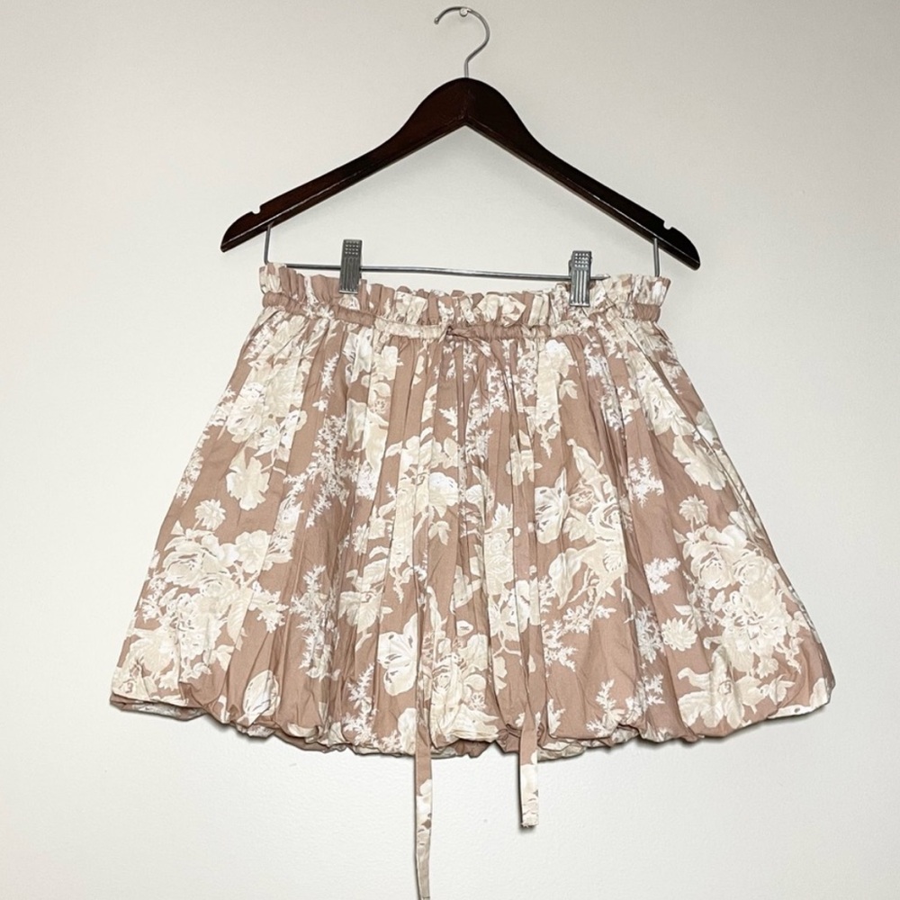 LoveShackFancy Cream Floral Mini Skirt (Dusty Pink Base)
